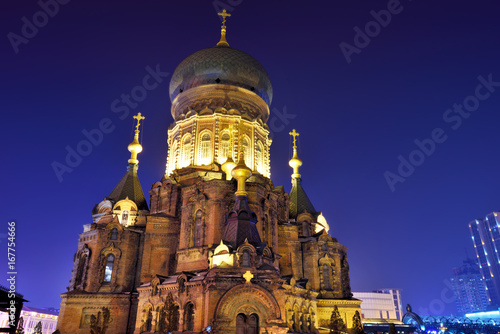 Saint Sophia Cathedral in Harbin at night