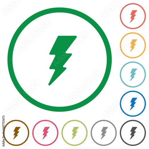 Lightning energy flat icons with outlines