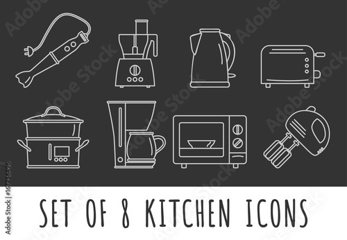 Kitchen icon set isolated vector illustration in line style. Outline kitchen sign collection.
