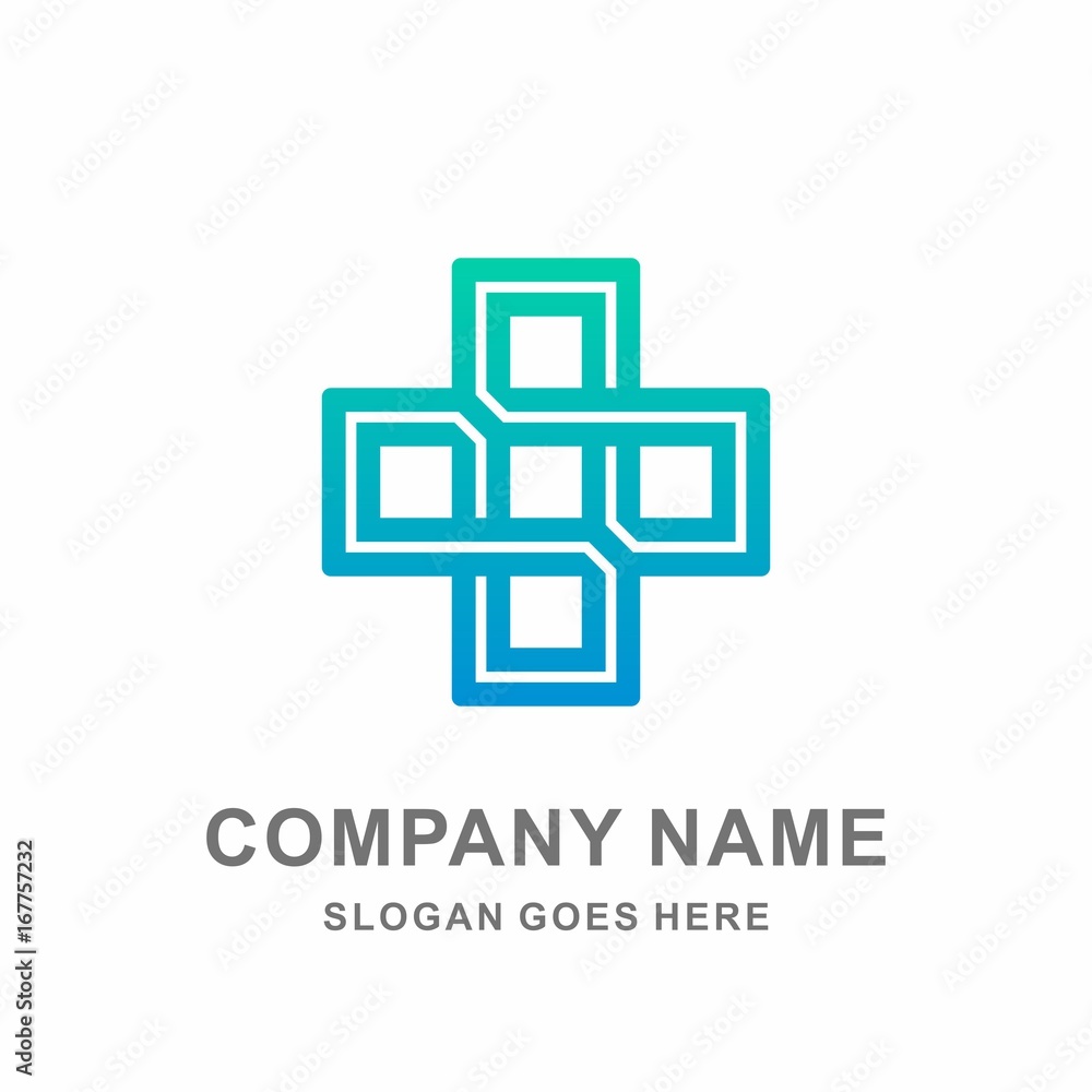 Fototapeta premium Medical Pharmacy Healthcare Geometric Cross Hospital Clinic Wellness Business Company Stock Vector Logo Design Template 