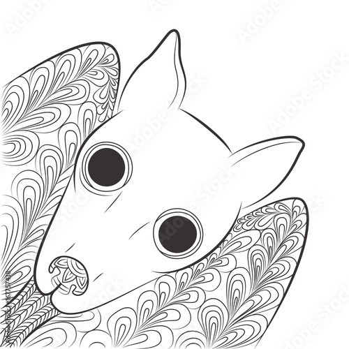 Doodle bat head. Night animal Zen Tangle.