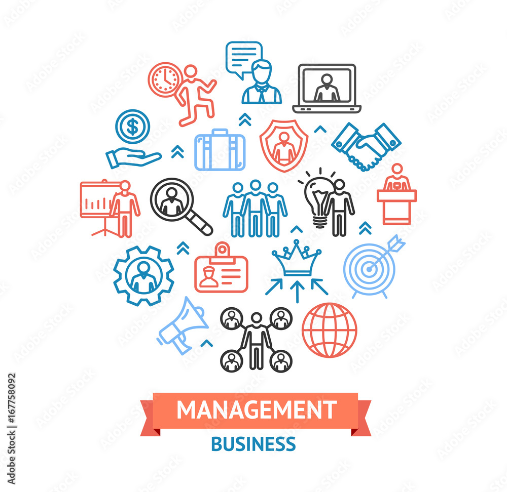 Management Business Color Round Design Template Line Icon Concept. Vector Management Business Color Round Design Template Line Icon Concept. Vector