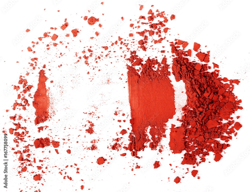 Red eye shadow, powder isolated on white background Red eye shadow, powder isolated on white background