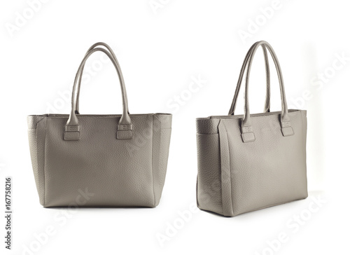 women leather beige handbag isolated on white background