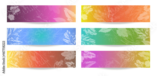 Vector set of colorful autumn leaves banners illustration.Collection of colored backgrounds for Thanksgiving day. Texture (mask). Hand drawing, ink.