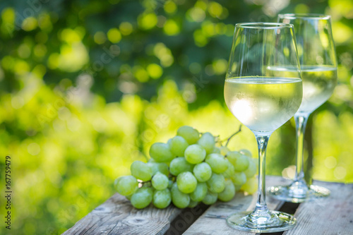 Photography Weißwein und Trauben im Garten