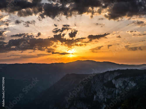 Beautiful sunrise over Tara canyon at National Park Durmitor, Montenegro.