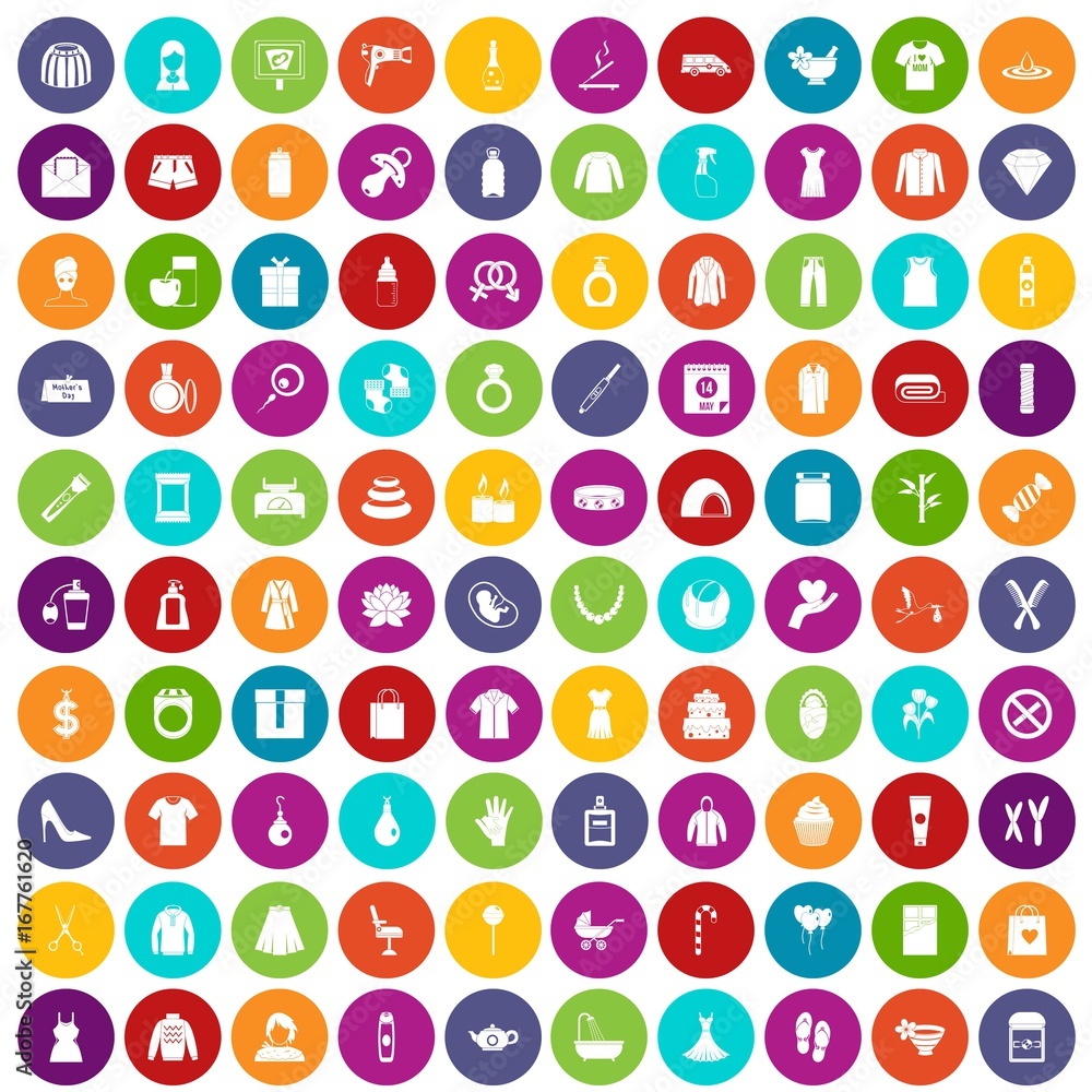 100 woman icons set color 100 woman icons set color
