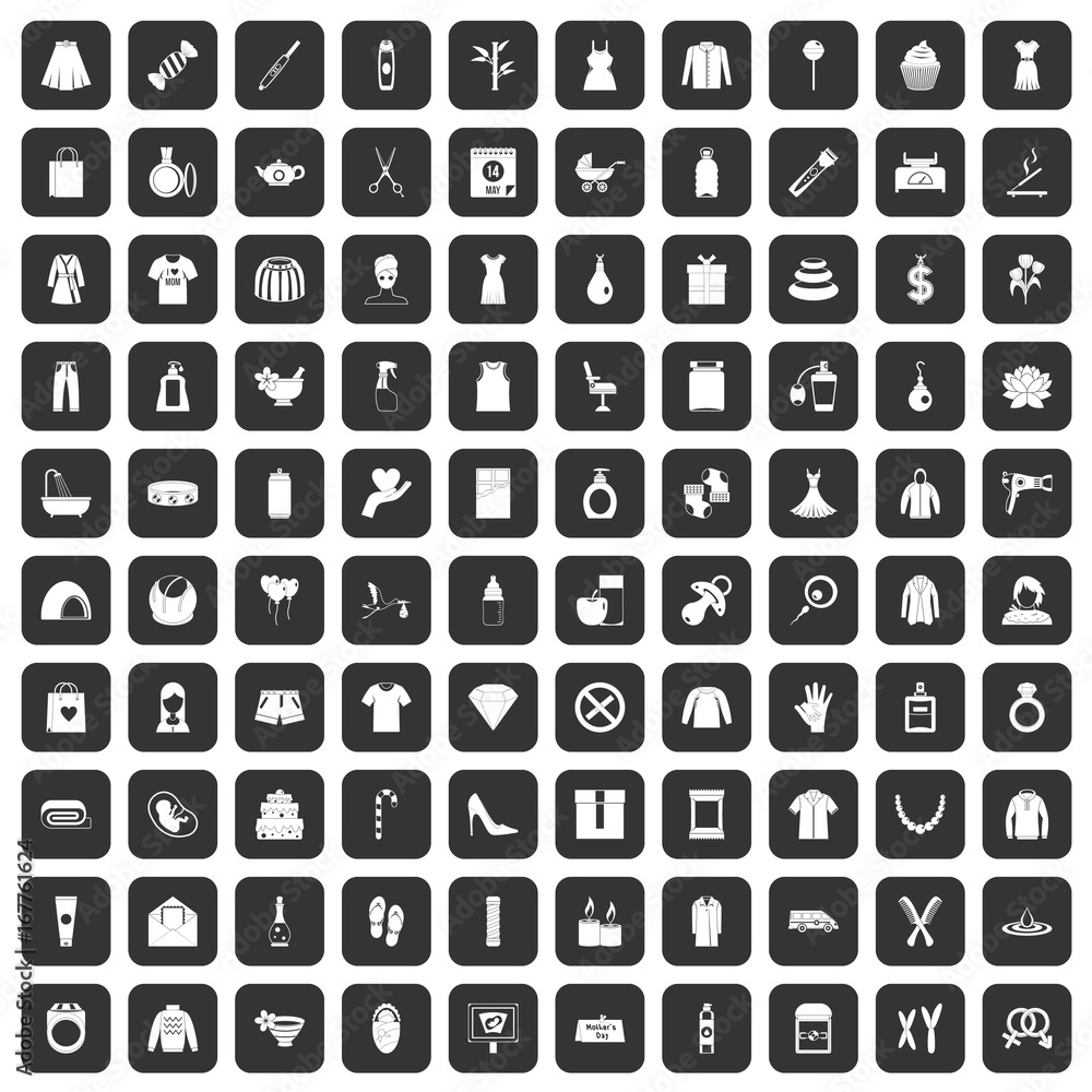 100 woman icons set black 100 woman icons set black