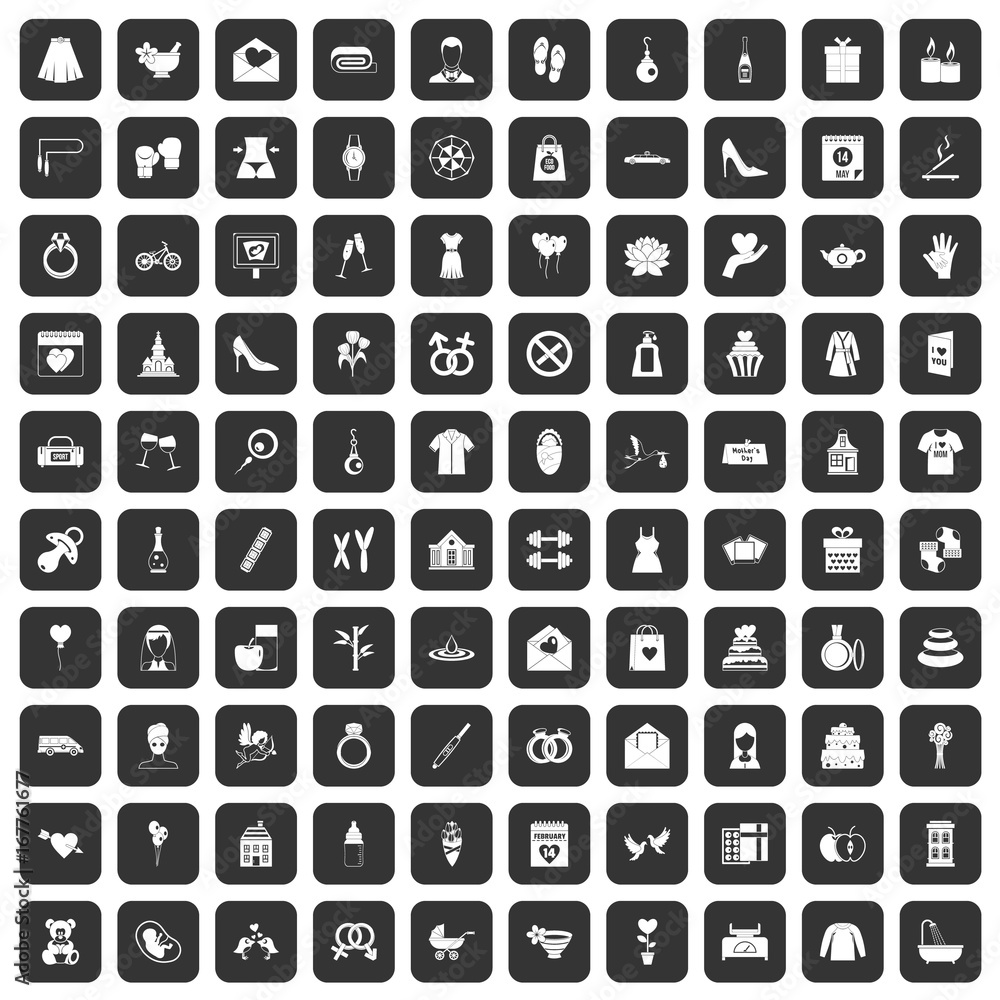 100 woman happy icons set black