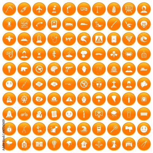 100 phobias icons set orange