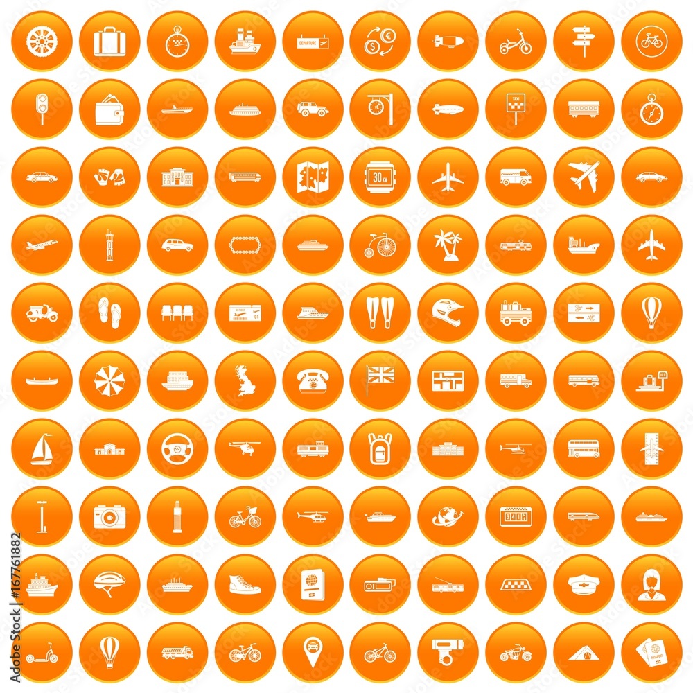 100 public transport icons set orange 100 public transport icons set orange