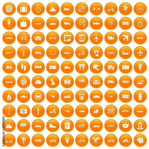 100 public transport icons set orange