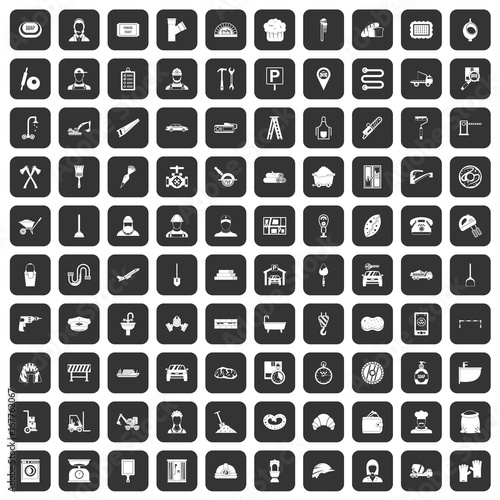 100 working professions icons set black