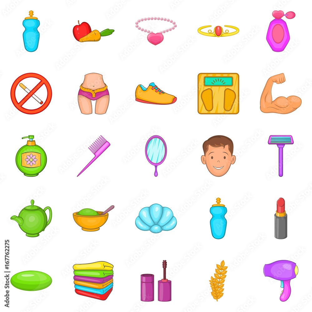 Goodliness icons set, cartoon style