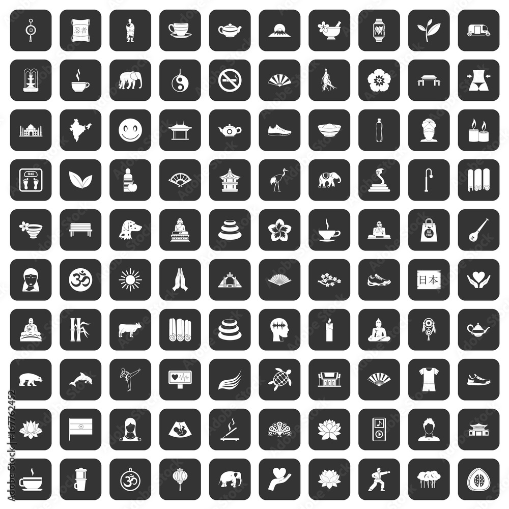 100 yoga icons set black 100 yoga icons set black