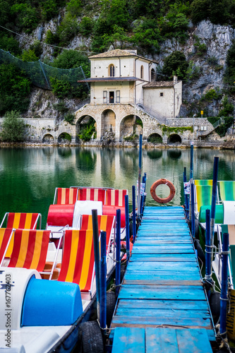 Scanno Lake, Scanno, Abruzzo, Central Italy, Europe. The little church Madonna del Lago. photo