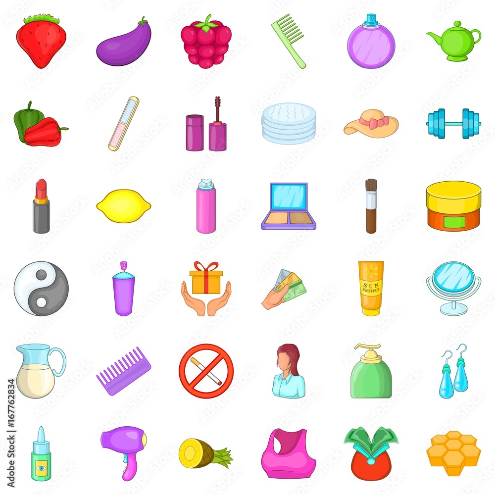 Product icons set, cartoon style Product icons set, cartoon style