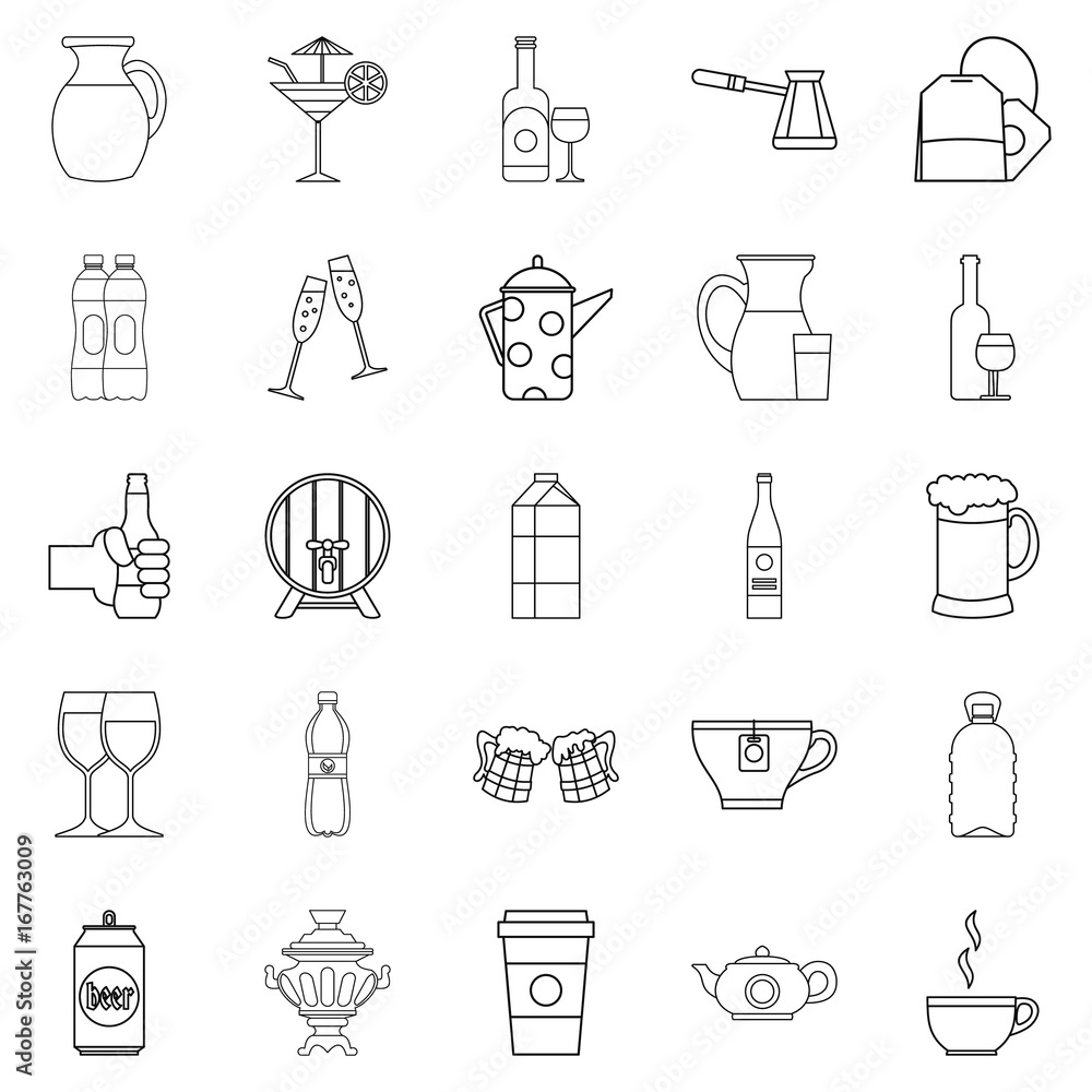 Fruit juice icons set, outline style Fruit juice icons set, outline style