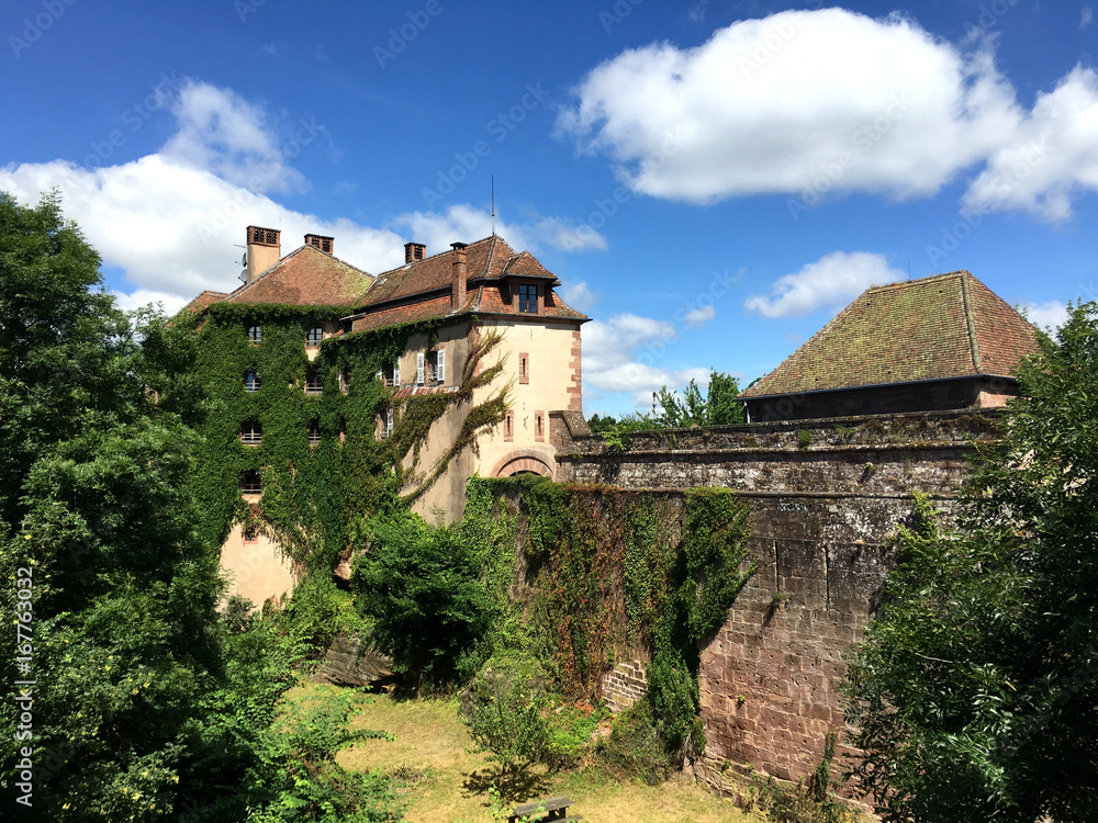 Chateau de La Petite-Pierre (Castle of La Petite Pierre) in a nice summer time, around with Vosges du Nord Natural Regional Park
