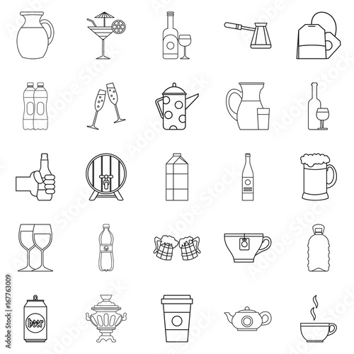 Fruit juice icons set  outline style