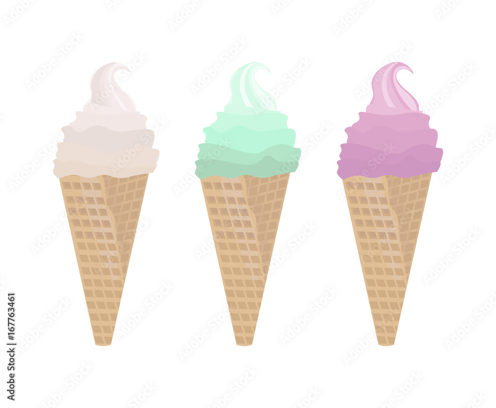 Ice cream cones Vector illustration. Summer template banner