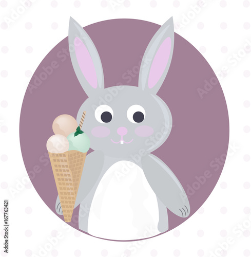 Rabbit and ice cream cartoon template Vector
