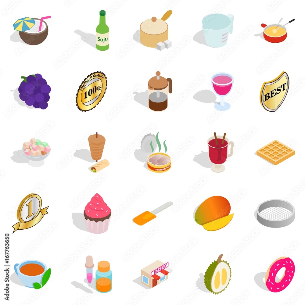 Dessert icons set, isometric style Dessert icons set, isometric style