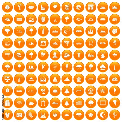 100 view icons set orange