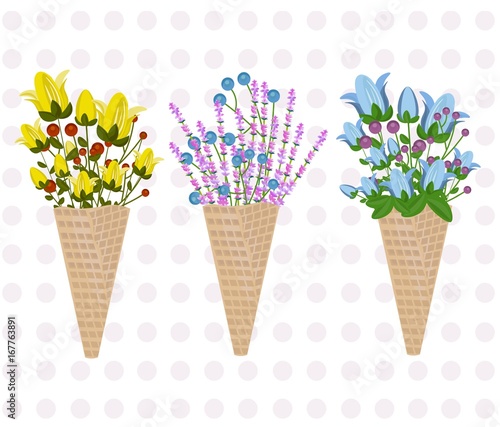 colorful floral cones template childhood style Vector illustrations