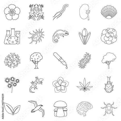 Flora icons set, outline style