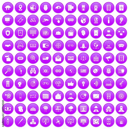 100 security icons set purple