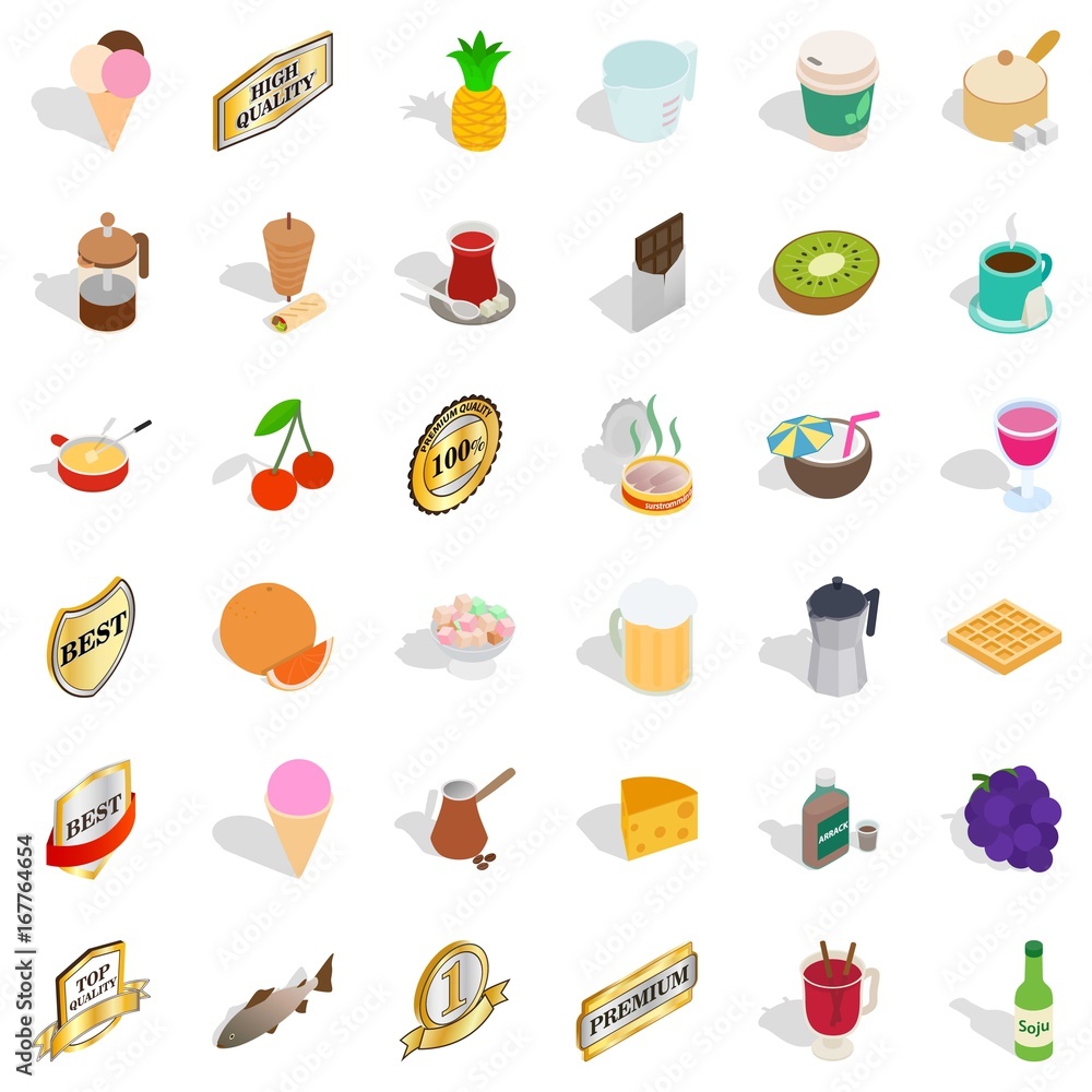 Best drink icons set, isometric style Best drink icons set, isometric style
