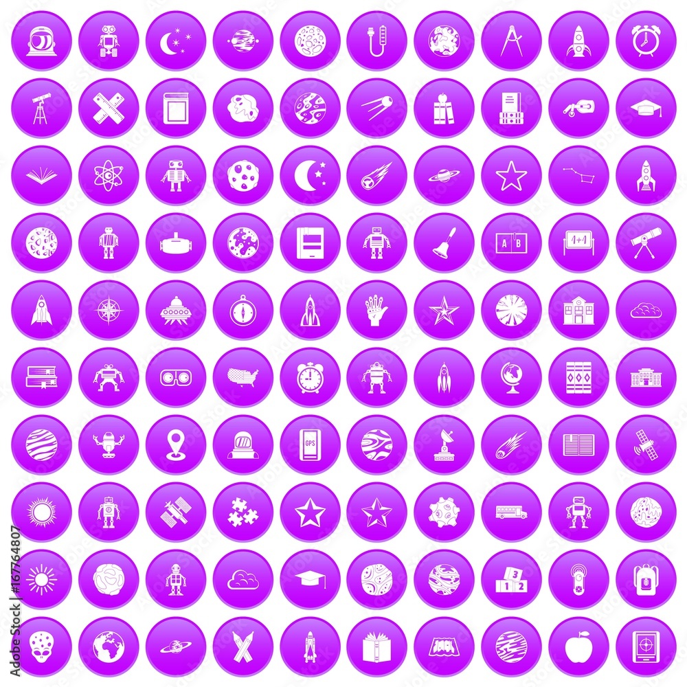 100 astronomy icons set purple 100 astronomy icons set purple