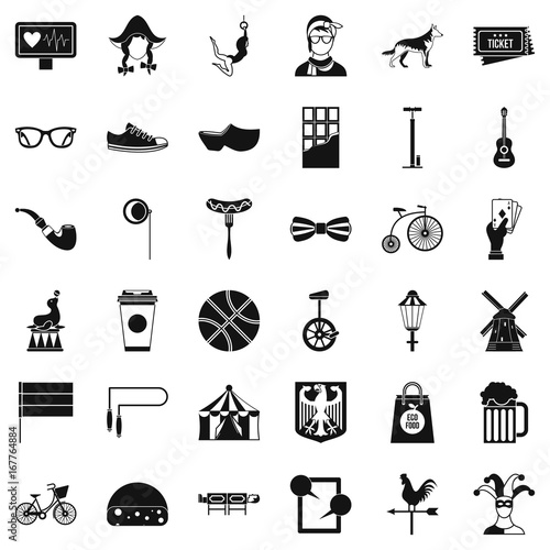 Sporting bike icons set, simple style