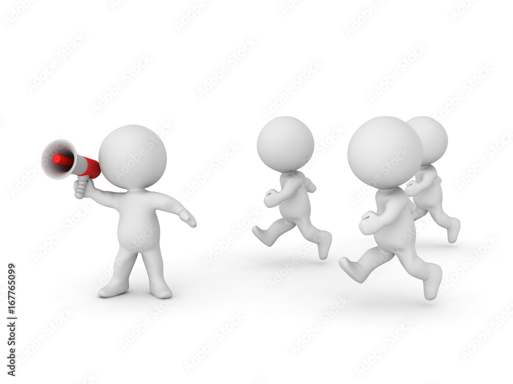 3D Character leading and giving direction with bullhorn 3D Character leading and giving direction with bullhorn
