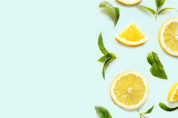 Citrus on retro mint background