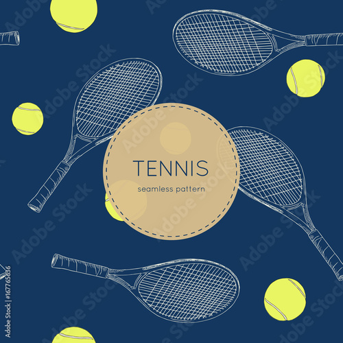 Vector illustration of drawing Tennis Set , seamless pattern.