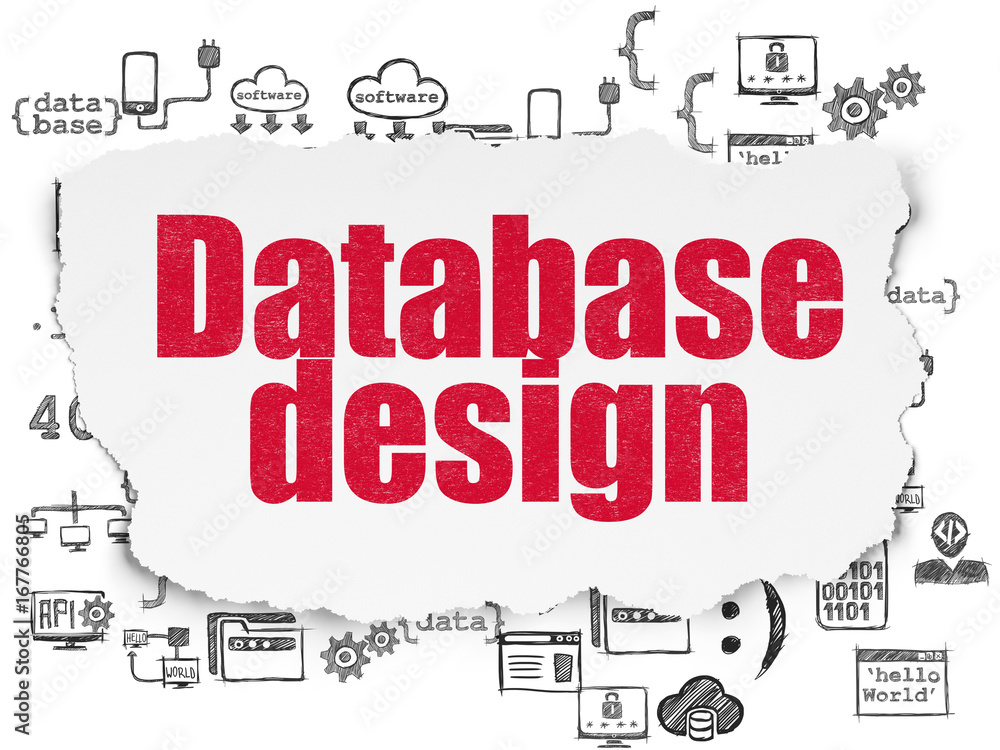 Fototapeta premium Software concept: Database Design on Torn Paper background