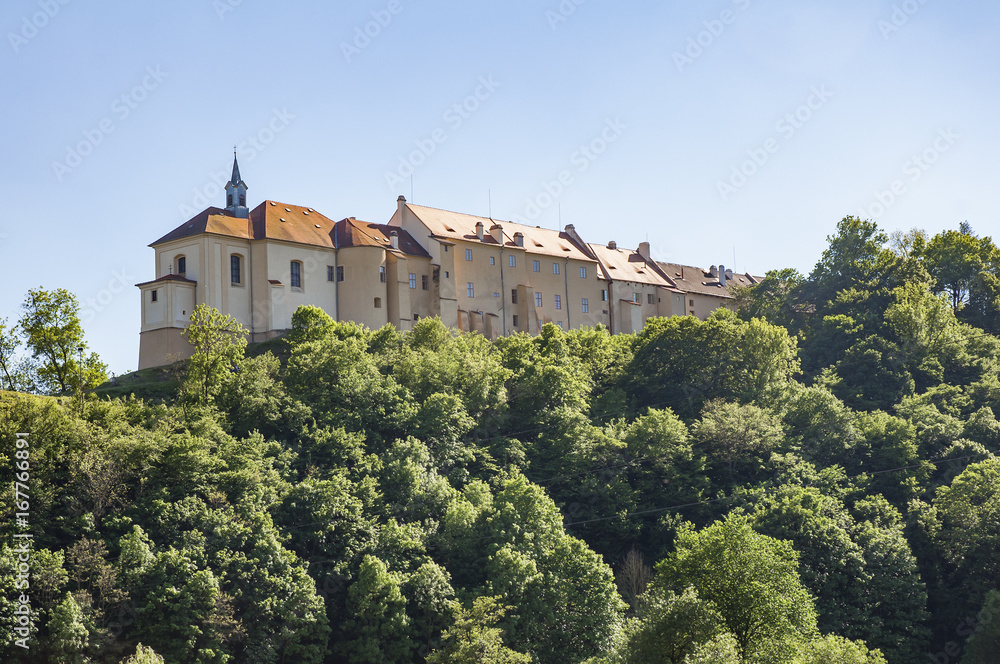 Baroque castle chateau tree hill, Nizbor Czech republic bohemia tourist landmark