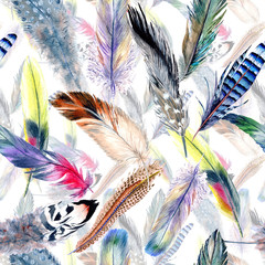 Papier peint photo Plumes aquarelles patrons Plumes d'aile aquarelle motif aile  © yanushkov