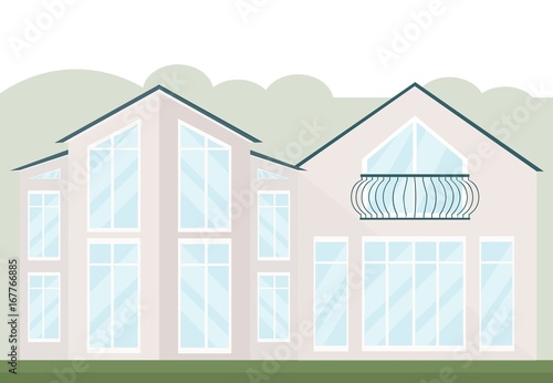 Vintage architecture facade of a glass building. Vector illustration autumn b...
