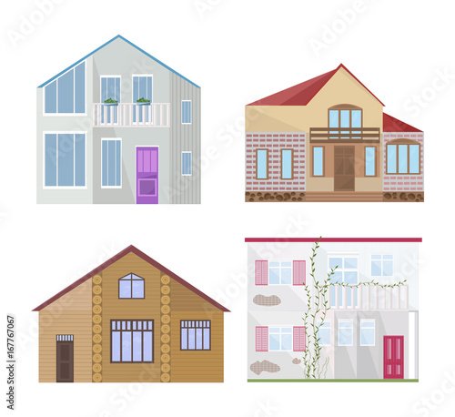 Set of different styled architecture facade buildings vector