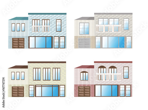 Set collection of different colors architecture facade buildings vector