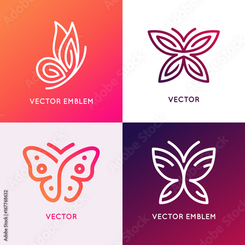 Vector set of abstract logo design templates and emblems - butterfly