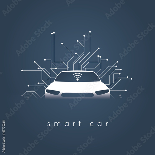 Smart or intelligent car vector concept. Futuristic automotive technology with autonomous driving, driverless cars.