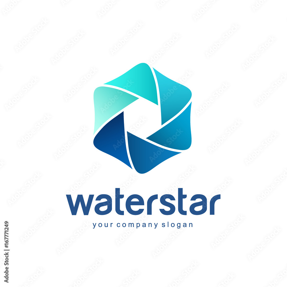 Vector logo template. Sign for cleaning pipes and sewage systems, water filters. Clean water. Water star Vector logo template. Sign for cleaning pipes and sewage systems, water filters. Clean water. Water star