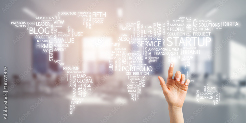World map in office interior as symbol for international business and globalization World map in office interior as symbol for international business and globalization