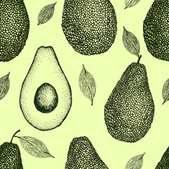 Acrylglasbilder Avocadomuster Avocado Skizze Muster Retro Stil  © lubovchipurko
