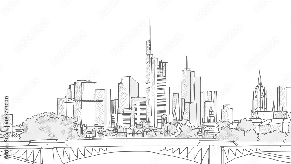 Hand drawn Frankfurt Skyline Panorama Sketch